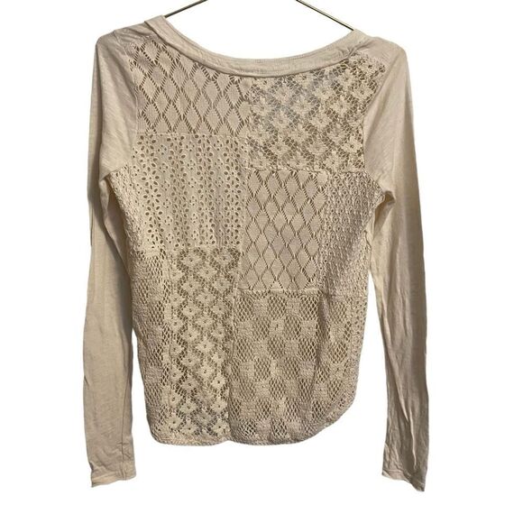 Free People Patches of Lace Henley Tee Cream Size Small - Picture 4 of 7